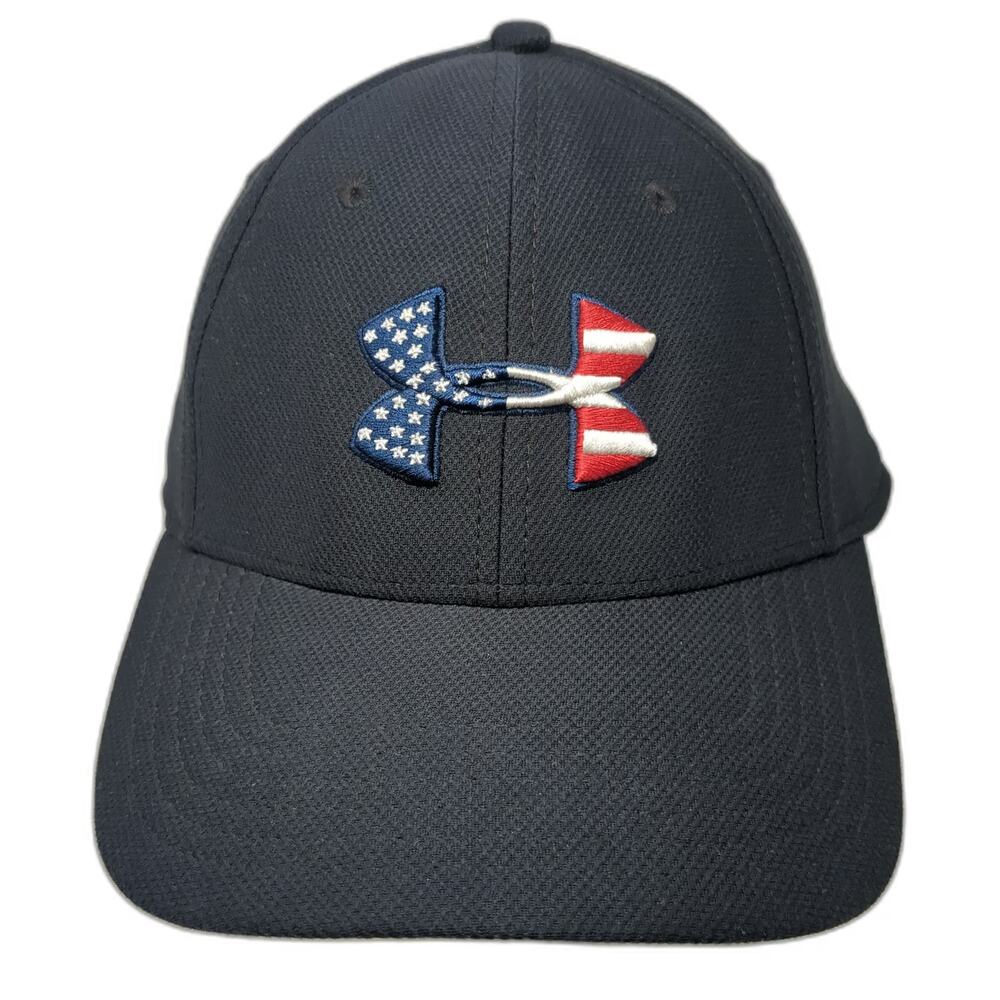 Under Armour Baseball Cap Black XL Freedom Stars Stripes Flag Logo Fitted Hat